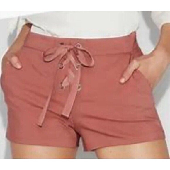 Express Pink Mauve Mid Rise Lace-up Shorts Size 4 - Picture 1 of 9